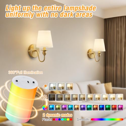 Battery Operated Wall Sconces set of Two,Wireless Wall Sconces with 10000mAh Dimmable