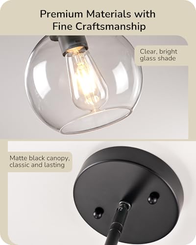 EDISHINE 2-Pack Pendant Light Kitchen Island Clear Glass Globe Black