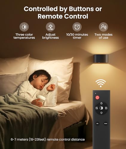 otion Sensor Wall Light with Remote Control 3 Colors Wireless Wall Lamp LED Indoor Up and