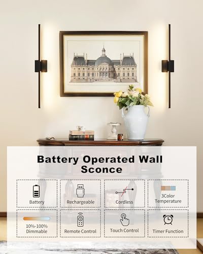 lack Battery Operated Wall Sconce with Remote Control 8000mAh