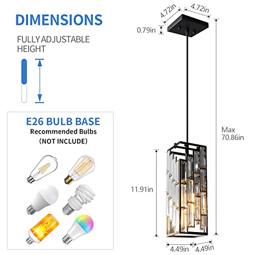 Black Pendant Lighting Modern Pendant Light, Mini Crystal Chandeliers,Adjustable Pendant