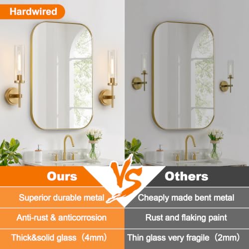 Hardwired] Wall Sconces Set of Two, Brushed Gold Bathroom Sconces Wall Decor Set of 2