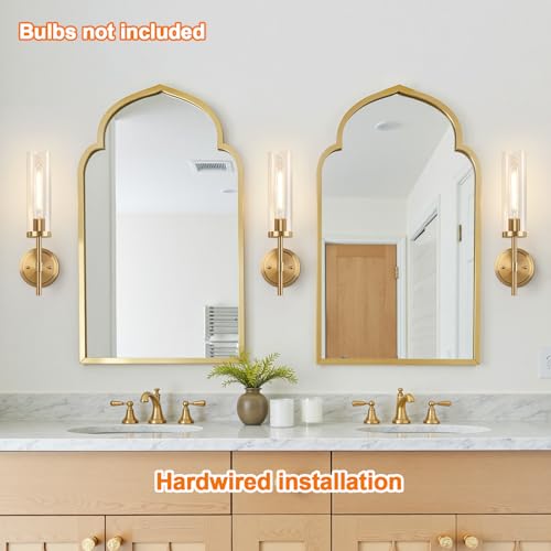 Hardwired] Wall Sconces Set of Two, Brushed Gold Bathroom Sconces Wall Decor Set of 2
