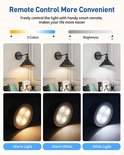 lack Vintage Wireless Battery Operated Wall Sconces, Industrial Cordless Battery Powered