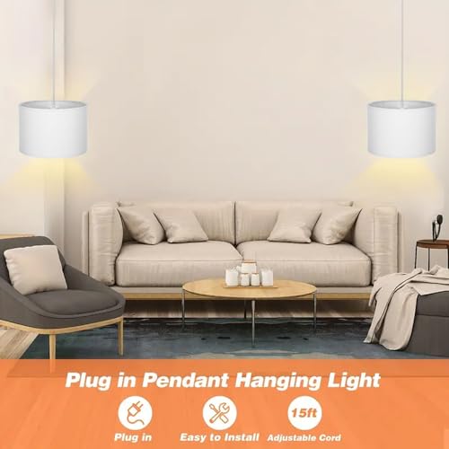 ZSLAIFU 15FT Plug in Pendant Light, Hanging lamp with Switch,White Hanging Lights with