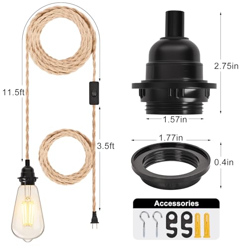 Hanging Lamp Kit with On/Off Switch, Plug in Pendant Light Kit for Home Lighting, 15ft