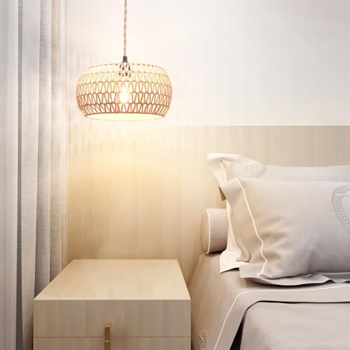 Plug in Pendant Light Rattan Hanging Lamp Pendant Light with on/Off Switch Rattan Woven