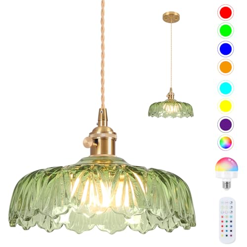 Battery Operated Pendant Light,Vintage Light Fixtures RGB Light Bulb 2500mAh 9.4in Green