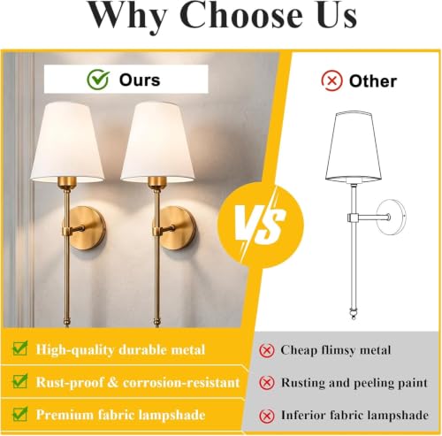 all Sconces Sets of 2, Hardwired Classic Brushed Brass Sconces Wall Lighting, Bathroom