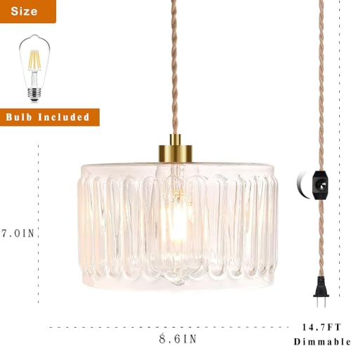 QIYIZM Glass Plug in Pendant Light Hanging Lights with Plug in Cord Milk White Hanging