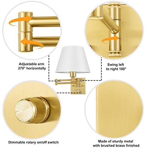 all Sconce Plug in, Brushed Brass Dimmable Wall Sconces Set of 2 Swing Arm Wall Lights