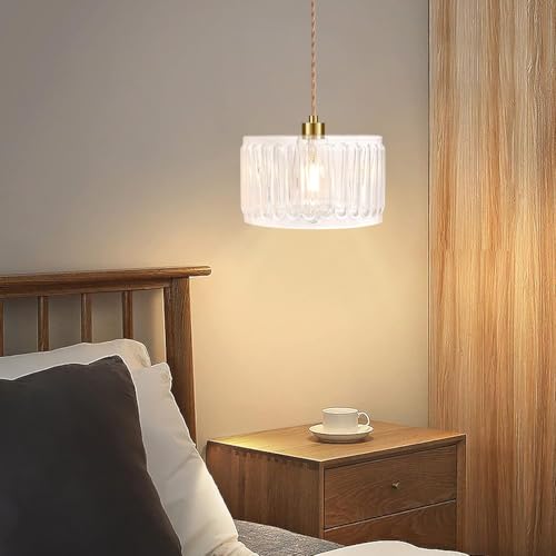 QIYIZM Glass Plug in Pendant Light Hanging Lights with Plug in Cord Milk White Hanging