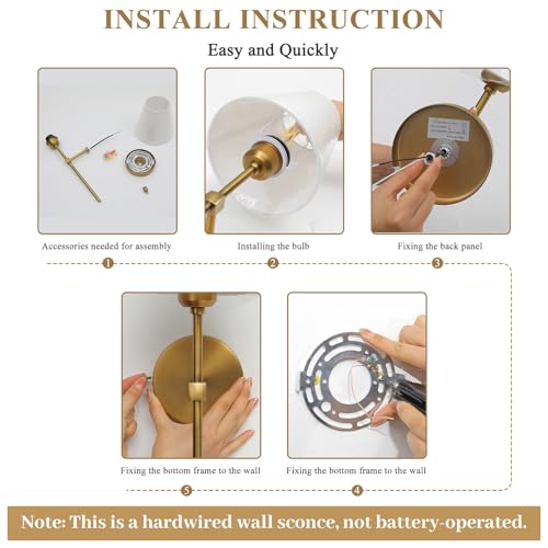 all Sconces Sets of 2, Hardwired Classic Brushed Brass Sconces Wall Lighting, Bathroom