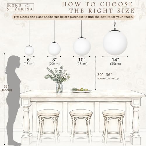 KoKo&Yukina 10" Clear Glass Pendant Lights Kitchen Island 2 Pack Modern Globe Pendant