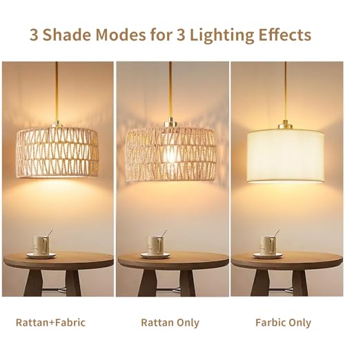 Plug in Pendant Light Rattan Hanging Lights with Plug in Cord