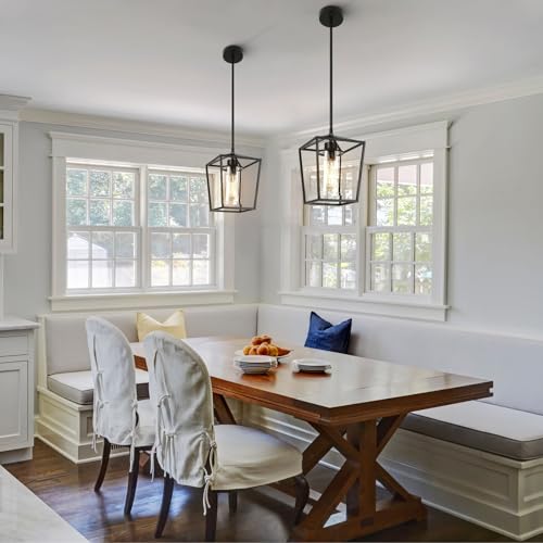 2 Pack 1-Light Black Pendant Lights for Kitchen Island, Farmhouse Metal Pendant Light
