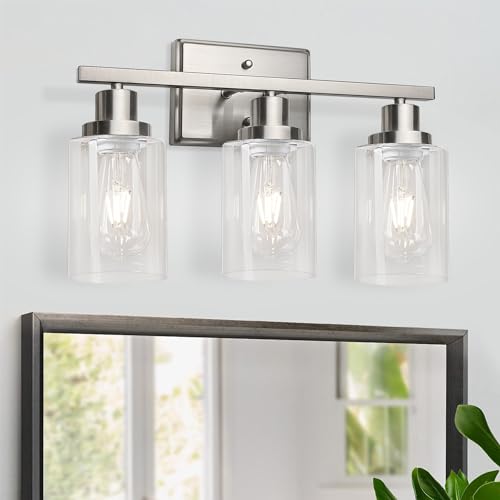 athroom Vanity Light Fixtures, 3 Light Wall Sconces Lighting with Clear Glass Shade