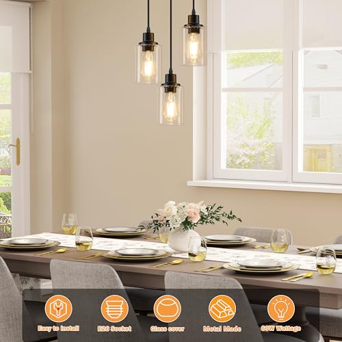 Licperron 3-Light Pendant Light Fixtures, Black Pendant Lights Kitchen Island, Adjustable