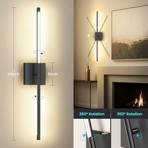 10000mAh Rechargeable Wall Lights, Black, 29 Inch, 3CCT, 2 Pack