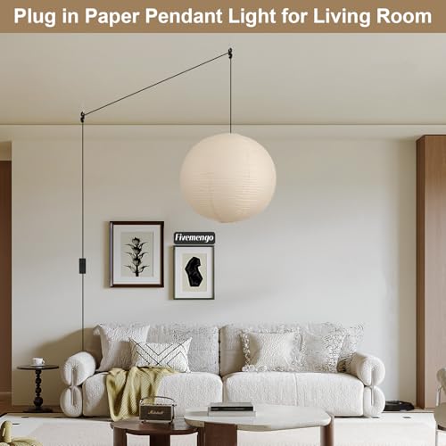 20in Paper Lanterns Plug in Hanging Lamp Off-White 19.7FT Cord