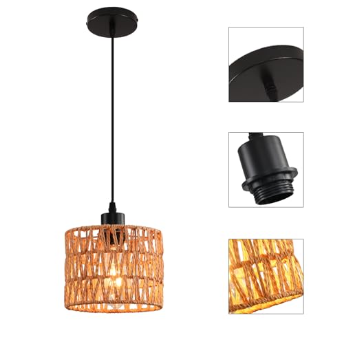 Woven Pendant Light Boho Chandelier, Rattan Pendant Lights Kitchen Island, Farmhouse