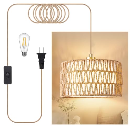 Plug in Pendant Light Rattan Hanging Lights with Plug in Cord