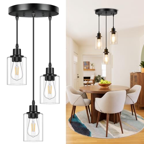 Licperron 3-Light Pendant Light Fixtures, Black Pendant Lights Kitchen Island, Adjustable