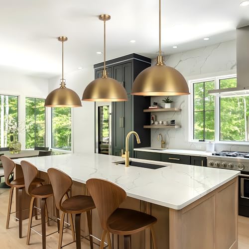 LamQee 18 Inch Brushed Gold Large Pendant Light Kitchen Island, Farmhouse Modern Dome