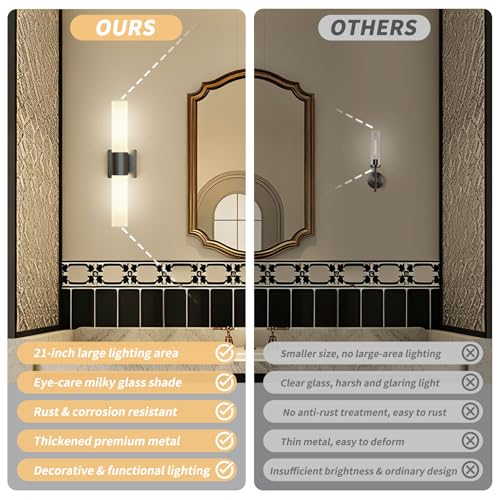 all Sconces Set of Two, Modern 21" Vanity, Frosted Glass, Black