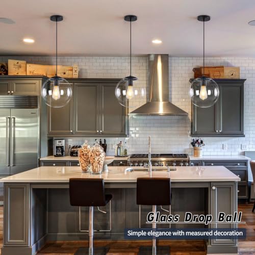 KoKo&Yukina 10" Clear Glass Pendant Lights Kitchen Island 2 Pack Modern Globe Pendant