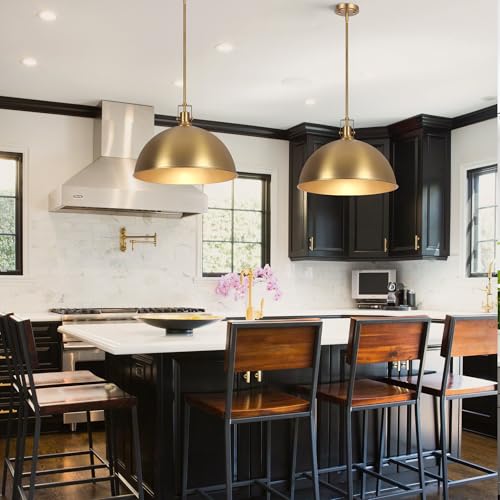 LamQee 18 Inch Brushed Gold Large Pendant Light Kitchen Island, Farmhouse Modern Dome