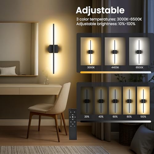 10000mAh Rechargeable Wall Lights, Black, 29 Inch, 3CCT, 2 Pack