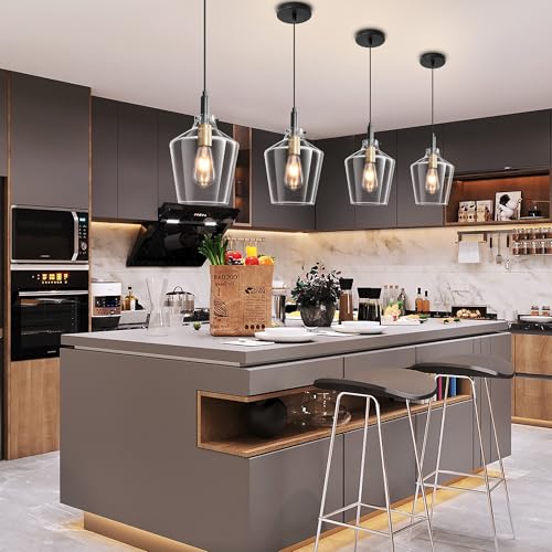 Glass Pendant Lighting for Kitchen Island 2 Pack Black Gold Clear 8 Inch