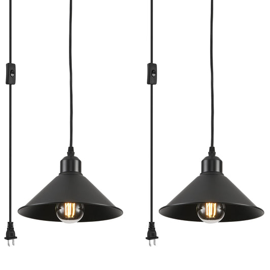 Black Plug in Pendant Light, 2 Pack Industrial Hanging Lamp Black Vintage Pendant