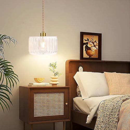 QIYIZM Glass Plug in Pendant Light Hanging Lights with Plug in Cord Milk White Hanging
