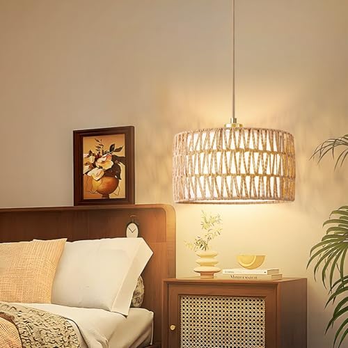 Plug in Pendant Light Rattan Hanging Lights with Plug in Cord