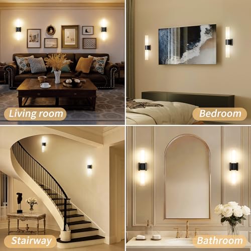 all Sconces Set of Two, Modern 21" Vanity, Frosted Glass, Black