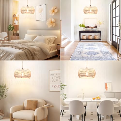 Plug in Pendant Light Rattan Hanging Lamp Pendant Light with on/Off Switch Rattan Woven
