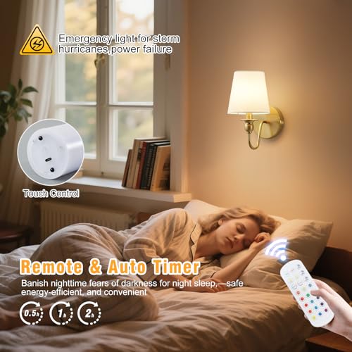 Battery Operated Wall Sconces set of Two,Wireless Wall Sconces with 10000mAh Dimmable