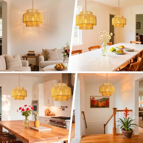 Hanging Light Ceiling Lamp Pendant Lights Rattan Hanging Lamp with Plug in Cord for