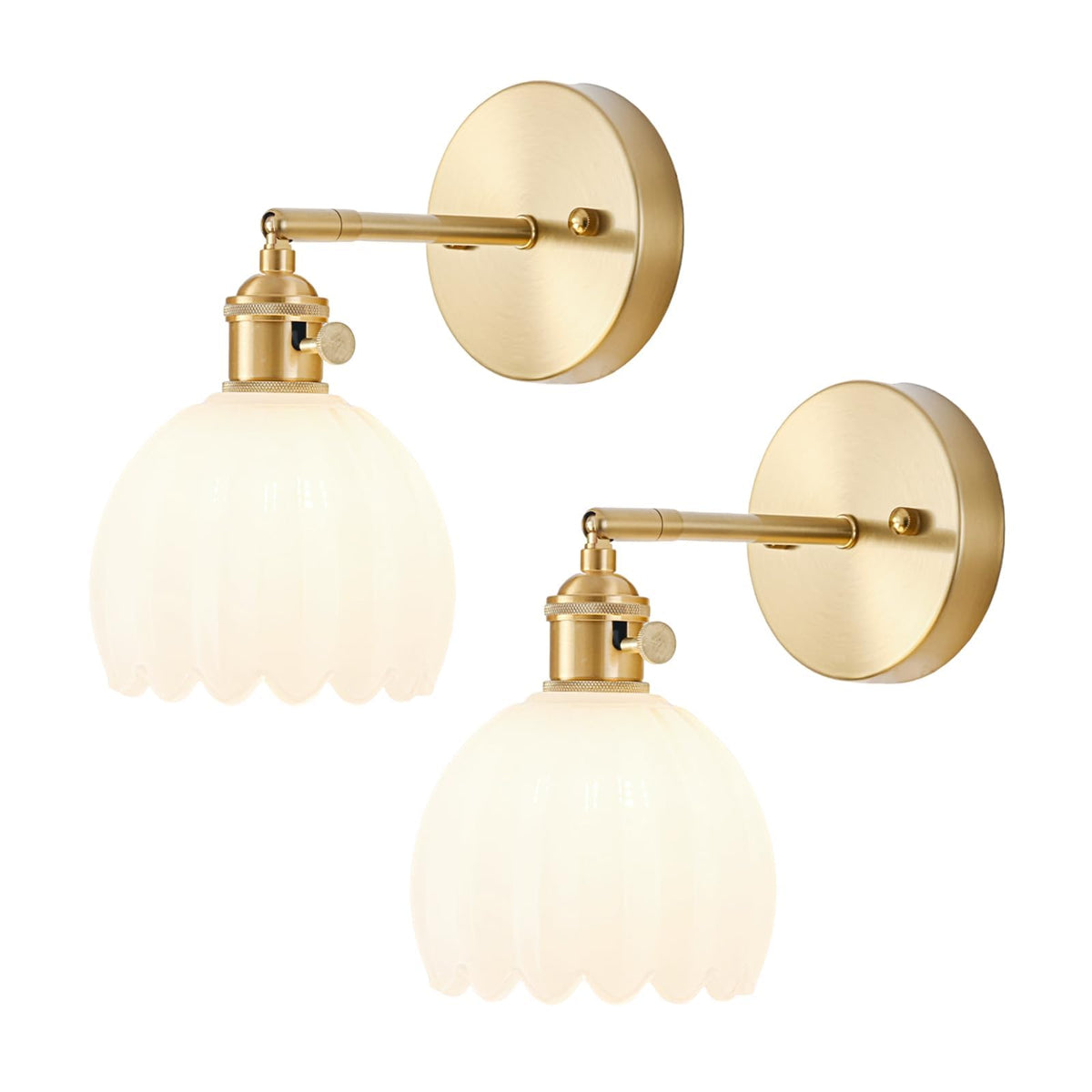 Wall Sconces Set of Two Hardwired, Vintage Sconce Light with Tulip Milk White Glass