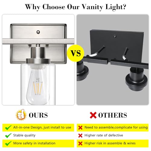 athroom Vanity Light Fixtures, 3 Light Wall Sconces Lighting with Clear Glass Shade