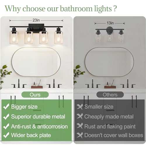 '-Light Bathroom Light Fixtures, Matte Black Modern Vanity Lights with ...