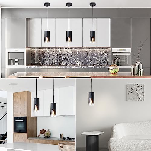 3-Pack Black Pendant Light Fixtures, Adjustable Modern Pendant Lights for Kitchen Island