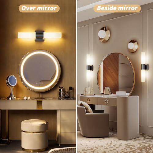 all Sconces Set of Two, Modern 21" Vanity, Frosted Glass, Black