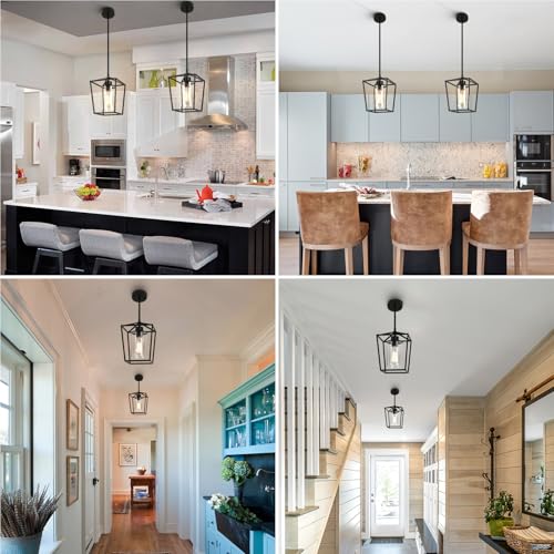 2 Pack 1-Light Black Pendant Lights for Kitchen Island, Farmhouse Metal Pendant Light