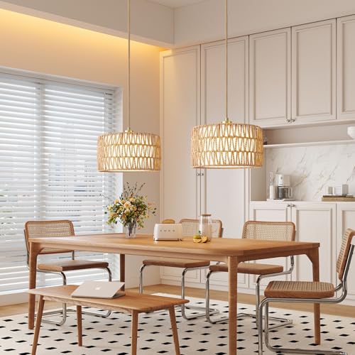 Plug in Pendant Light Rattan Hanging Lights with Plug in Cord