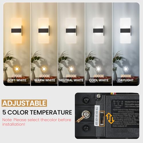 Modern LED Wall Sconce, Dimmable Indoor Wall Light, 5CCT 2700K-5000K Adjustable