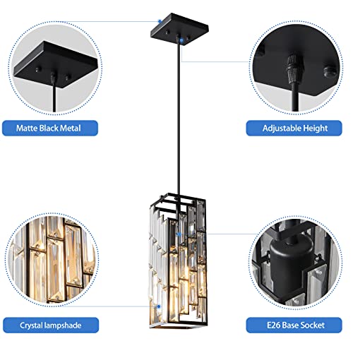 Black Pendant Lighting Modern Pendant Light, Mini Crystal Chandeliers,Adjustable Pendant