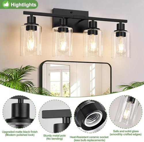 '-Light Bathroom Light Fixtures, Matte Black Modern Vanity Lights with ...